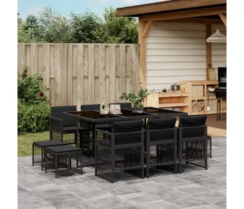 11-Daļīgs Dārza Mēbeļu Komplekts, Matrači, Melna Pe Rotangpalma Vidaxl