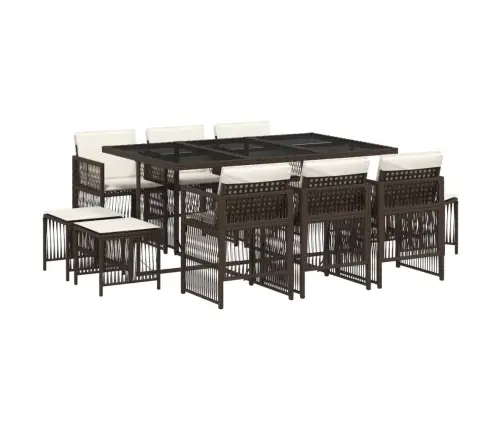 11-Daļīgs Dārza Mēbeļu Komplekts, Matrači, Brūna Pe Rotangpalma Vidaxl