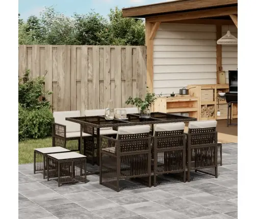 11-Daļīgs Dārza Mēbeļu Komplekts, Matrači, Brūna Pe Rotangpalma Vidaxl