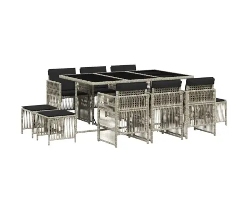 11-Daļīgs Dārza Mēbeļu Komplekts Ar Matračiem, Gaiši Pelēka Pe Vidaxl