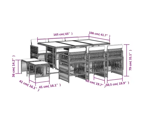 11-Daļīgs Dārza Mēbeļu Komplekts Ar Matračiem, Gaiši Pelēka Pe Vidaxl