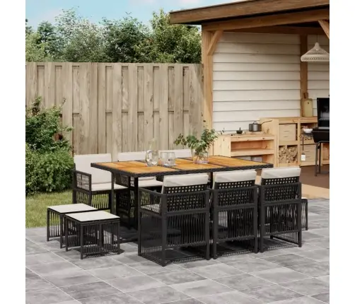 Sodo Komplektas Su Pagalvėlėmis, 11 Dalių, Juodas, Poliratanas