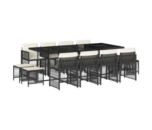 13-Daļīgs Dārza Mēbeļu Komplekts Ar Matračiem, Melns Pe Vidaxl