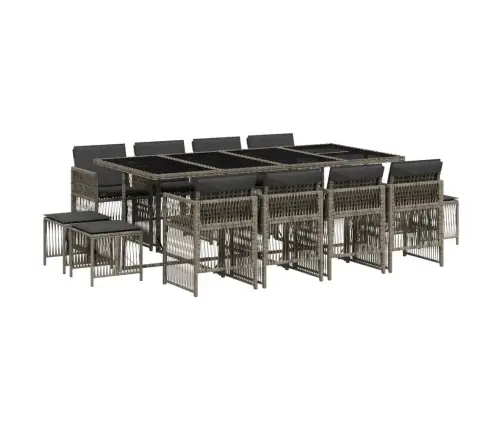 Sodo Komplektas Su Pagalvėlėmis, 13 Dalių, Pilkas, Poliratanas