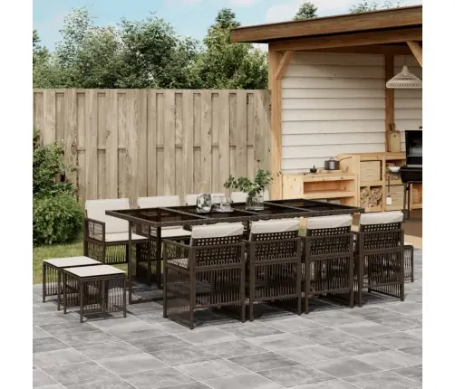 13-Daļīgs Dārza Mēbeļu Komplekts, Matrači, Brūna Pe Rotangpalma Vidaxl