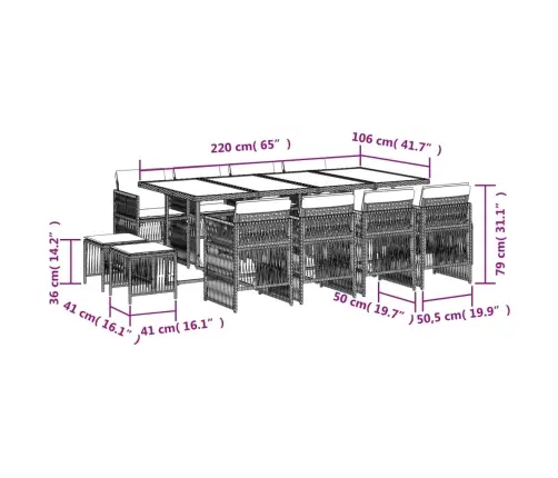 13-Daļīgs Dārza Mēbeļu Komplekts Ar Matračiem, Pe Rotangpalma Vidaxl