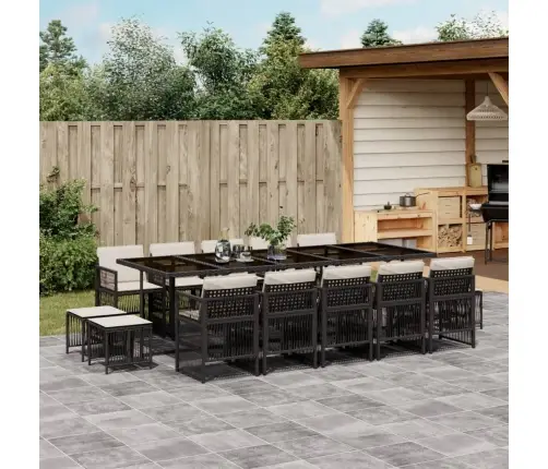 15-Daļīgs Dārza Mēbeļu Komplekts Ar Matračiem, Melns Pe Vidaxl