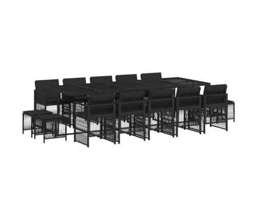 15-Osaline Aia Söögimööbli Komplekt Patjadega, Must, Polürotang