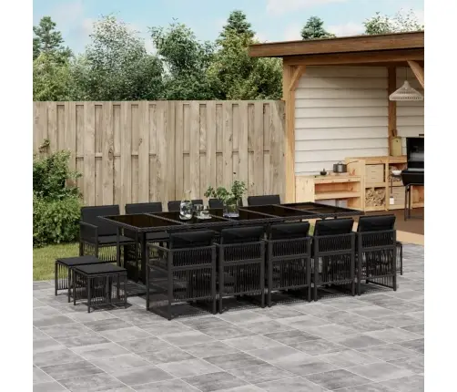 15-Osaline Aia Söögimööbli Komplekt Patjadega, Must, Polürotang