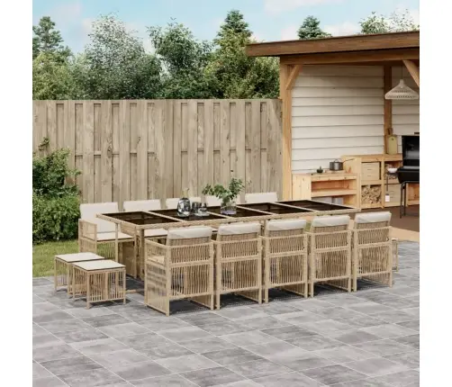 Sodo Komplektas Su Pagalvėlėmis, 15 Dalių, Smėlio, Poliratanas