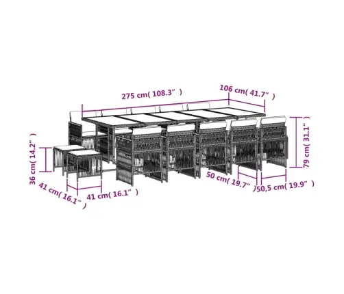 Sodo Komplektas Su Pagalvėlėmis, 15 Dalių, Pilkas, Poliratanas