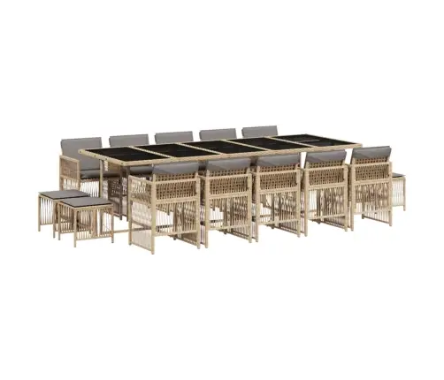 Sodo Komplektas Su Pagalvėlėmis, 15 Dalių, Smėlio, Poliratanas