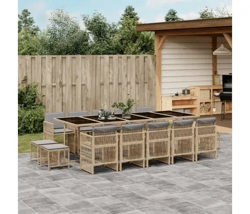 Sodo Komplektas Su Pagalvėlėmis, 15 Dalių, Smėlio, Poliratanas