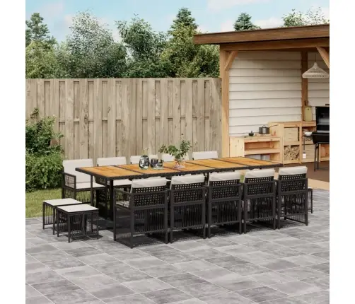 Sodo Komplektas Su Pagalvėlėmis, 15 Dalių, Juodas, Poliratanas