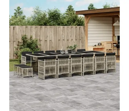 17-Daļīgs Dārza Mēbeļu Komplekts Ar Matračiem, Gaiši Pelēka Pe Vidaxl