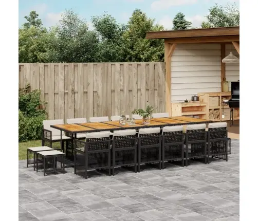 Sodo Komplektas Su Pagalvėlėmis, 17 Dalių, Juodas, Poliratanas