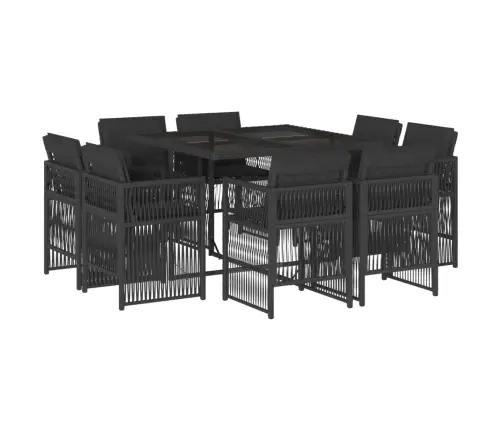 9-Daļīgs Dārza Mēbeļu Komplekts, Matrači, Melns, Pe Rotangpalma Vidaxl