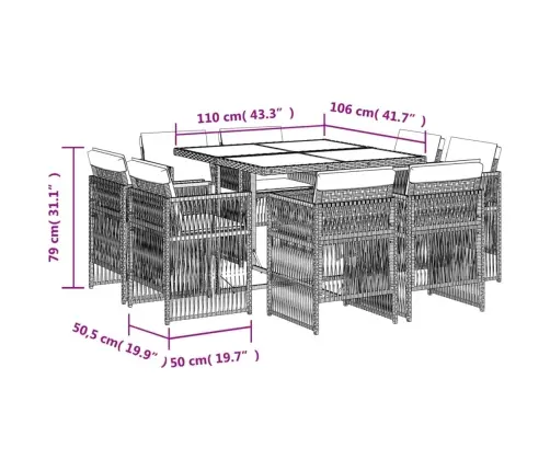 Sodo Komplektas Su Pagalvėlėmis, 9 Dalių, Rudas, Poliratanas
