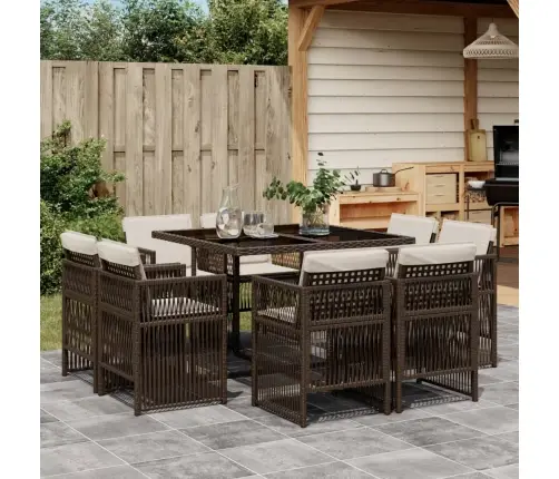 Sodo Komplektas Su Pagalvėlėmis, 9 Dalių, Rudas, Poliratanas