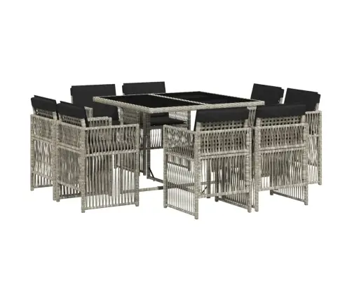 9-Osaline Aiamööbli Komplekt Patjadega, Helehall, Polürotang