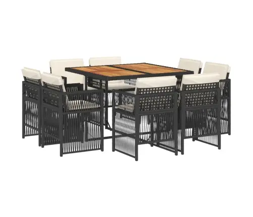 9-Osaline Aiamööbli Komplekt Patjadega, Must, Polürotang