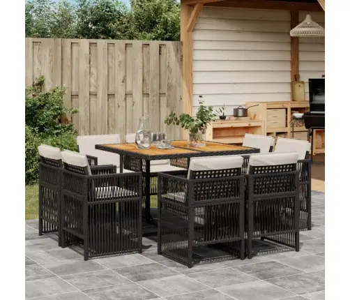 9-Osaline Aiamööbli Komplekt Patjadega, Must, Polürotang