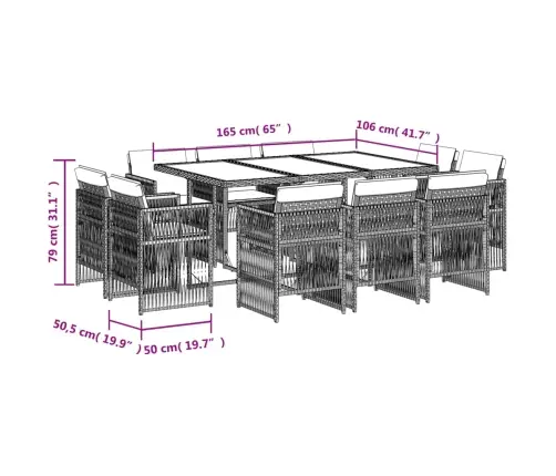 11-Daļīgs Dārza Mēbeļu Komplekts, Matrači, Melna Pe Rotangpalma Vidaxl