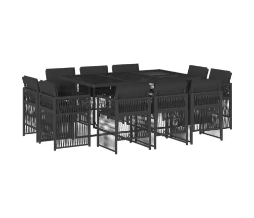 11-Osaline Aiamööbli Komplekt Patjadega, Must, Polürotang