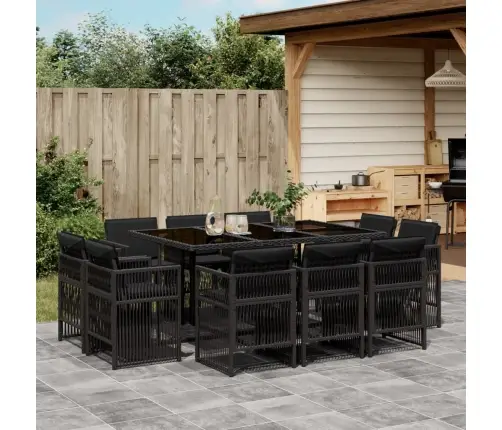 11-Osaline Aiamööbli Komplekt Patjadega, Must, Polürotang