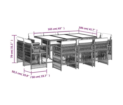 11-Daļīgs Dārza Mēbeļu Komplekts Ar Matračiem, Gaiši Pelēka Pe Vidaxl