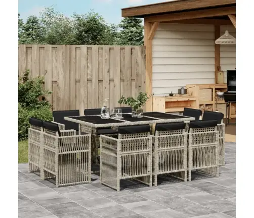 11-Daļīgs Dārza Mēbeļu Komplekts Ar Matračiem, Gaiši Pelēka Pe Vidaxl