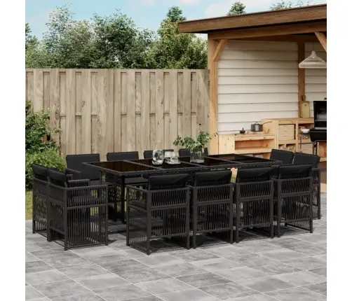 13-Osaline Aia Söögimööbli Komplekt Patjadega, Must, Pe-Rotang