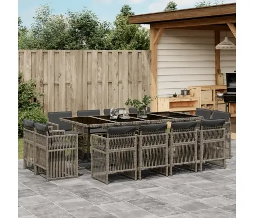 13-Daļīgs Dārza Mēbeļu Komplekts Ar Matračiem, Pelēks Pe Vidaxl