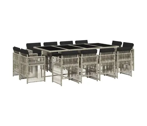 13-Osaline Aia Söögimööbli Komplekt Patjadega, Hall, Polürotang