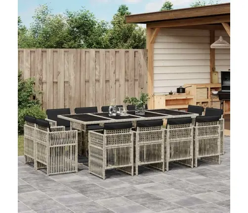 13-Osaline Aia Söögimööbli Komplekt Patjadega, Hall, Polürotang