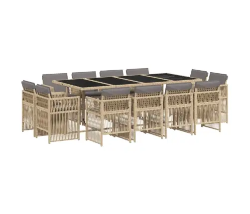 Sodo Komplektas Su Pagalvėlėmis, 13 Dalių, Smėlio, Poliratanas