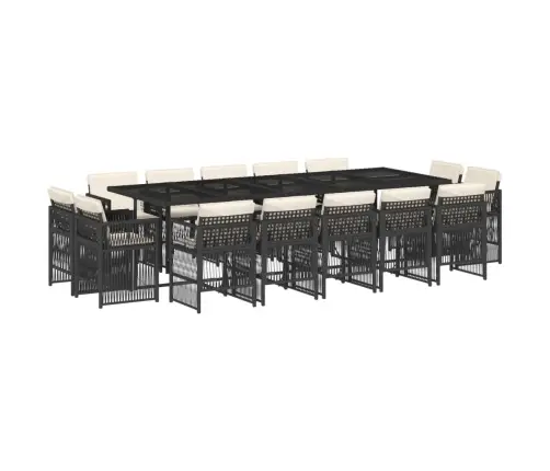 15-Osaline Aia Söögimööbli Komplekt Patjadega, Must, Polürotang