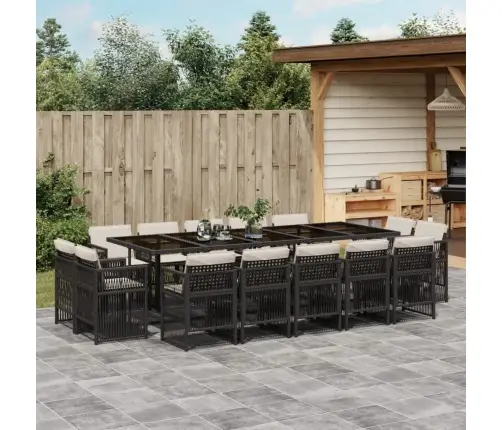 15-Osaline Aia Söögimööbli Komplekt Patjadega, Must, Polürotang