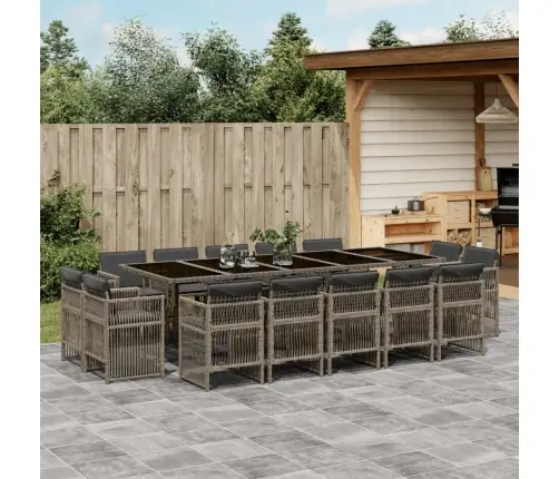 15-Osaline Aia Söögimööbli Komplekt Patjadega, Hall, Polürotang