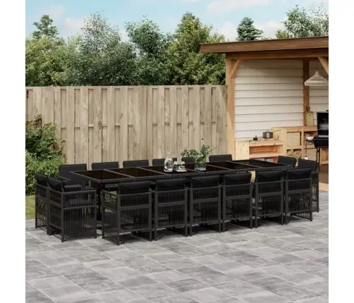 Sodo Komplektas Su Pagalvėlėmis, 17 Dalių, Juodas, Poliratanas