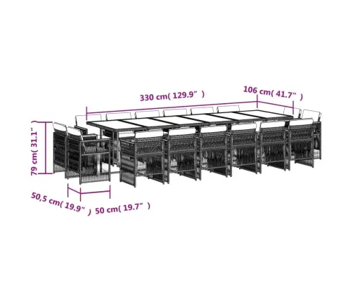 17-Daļīgs Dārza Mēbeļu Komplekts Ar Matračiem, Pelēks Pe Vidaxl