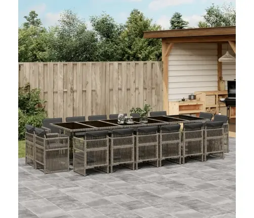 17-Daļīgs Dārza Mēbeļu Komplekts Ar Matračiem, Pelēks Pe Vidaxl