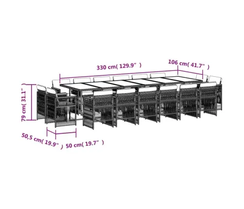 17-Osaline Aia Söögimööbli Komplekt Patjadega, Hall, Polürotang