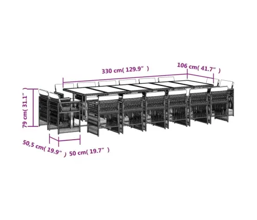 17-Daļīgs Virtuves Mēbeļu Komplekts Ar Matračiem,Pe Rotangpalma Vidaxl