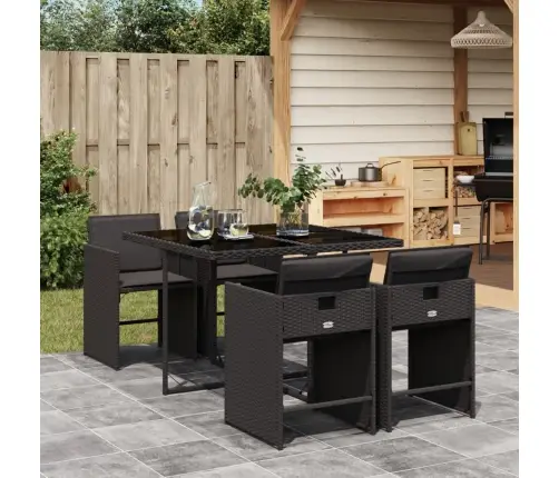 5-Daļīgs Dārza Mēbeļu Komplekts, Matrači, Melna Pe  Rotangpalma Vidaxl