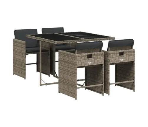 5-Daļīgs Dārza Mēbeļu Komplekts, Matrači, Pelēka Pe Rotangpalma Vidaxl