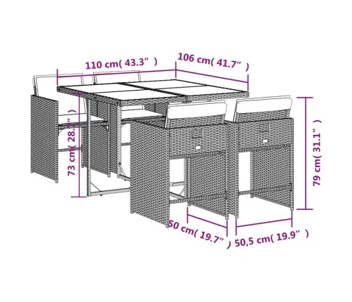 5-Daļīgs Dārza Mēbeļu Komplekts, Matrači, Pelēka Pe Rotangpalma Vidaxl