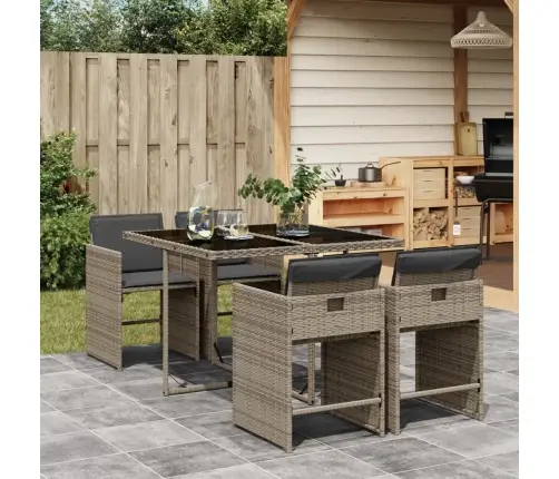 5-Daļīgs Dārza Mēbeļu Komplekts, Matrači, Pelēka Pe Rotangpalma Vidaxl