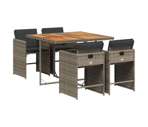 5-Daļīgs Dārza Mēbeļu Komplekts, Matrači, Pelēka Pe Rotangpalma Vidaxl