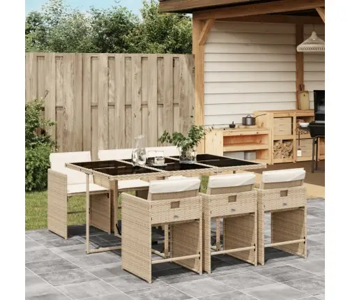 7-Daļīgs Dārza Mēbeļu Komplekts, Matrači, Bēša Pe Rotangpalma Vidaxl